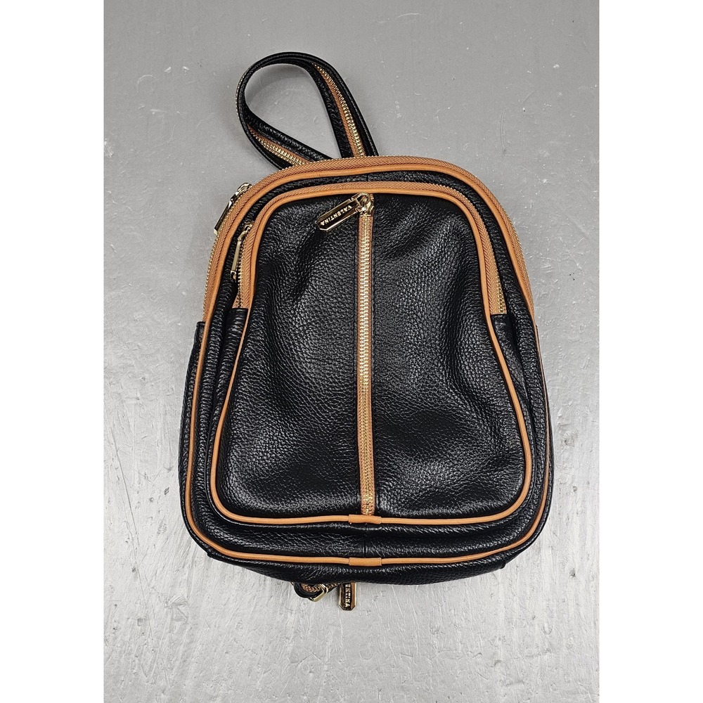 Valentina Womens Italian Pebbled Leather Convertible Backpack Black Shoulder Bag